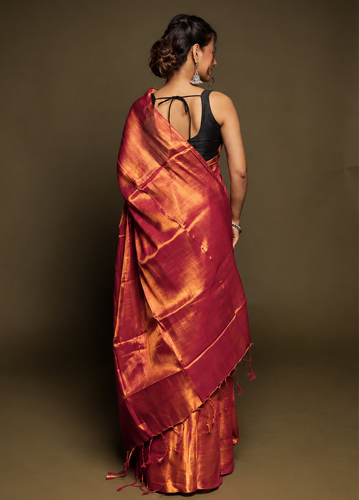 Orange Tissue Silk Saree With Blouse Piece