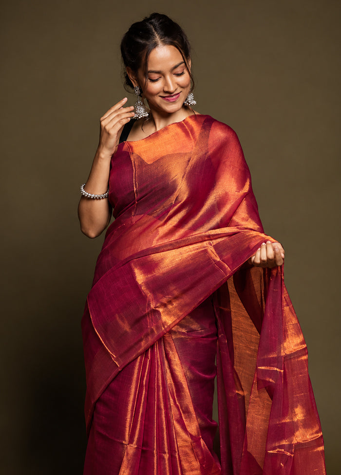Orange Tissue Silk Saree With Blouse Piece