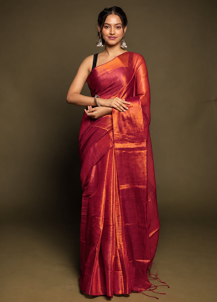 Orange Tissue Silk Saree With Blouse Piece