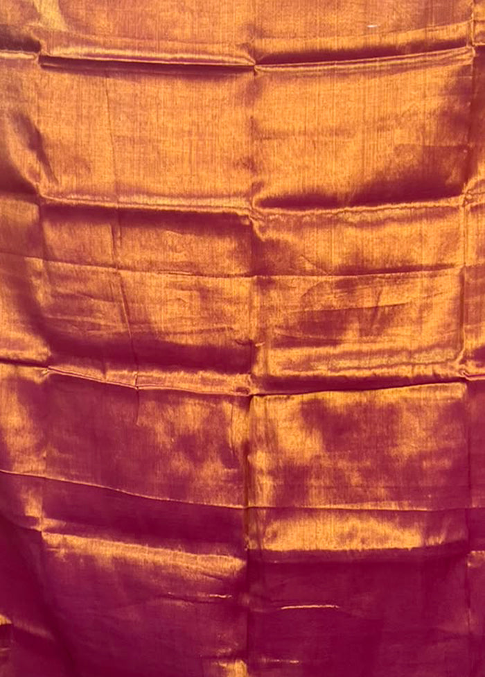 Orange Tissue Silk Saree With Blouse Piece