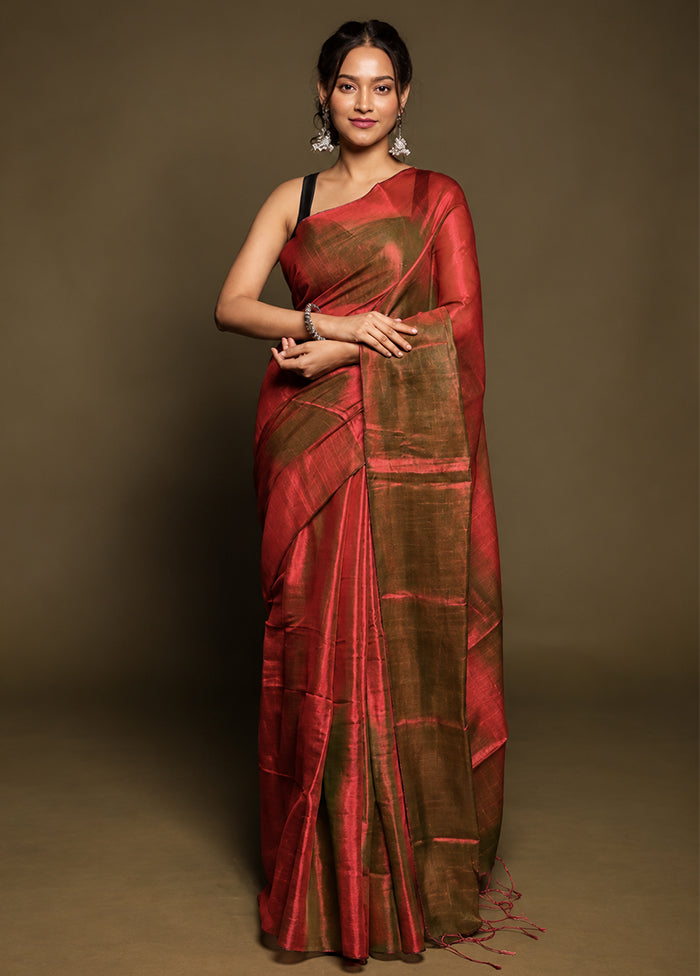 Maroon Tissue Silk Saree With Blouse Piece