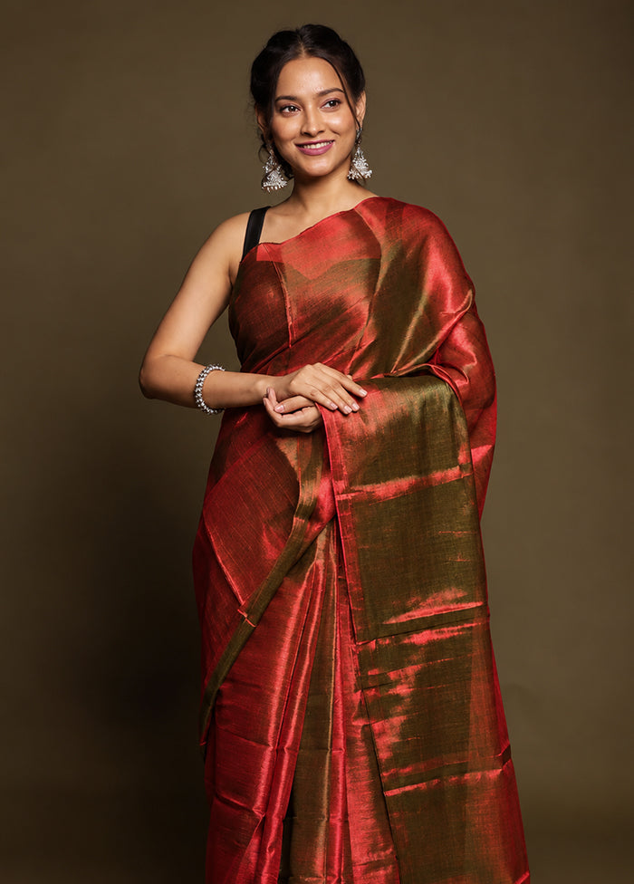 Maroon Tissue Silk Saree With Blouse Piece