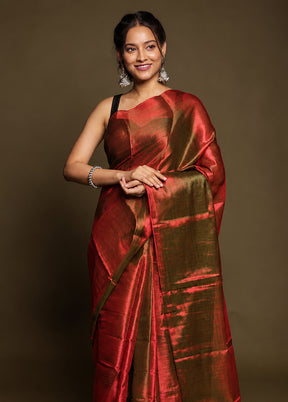 Maroon Tissue Silk Saree With Blouse Piece