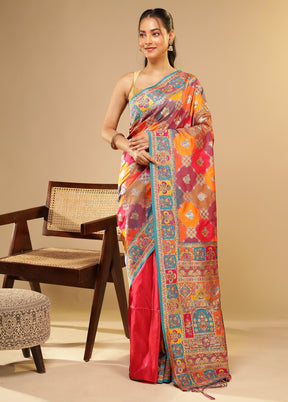 Multicolor Dupion Silk Saree With Blouse Piece