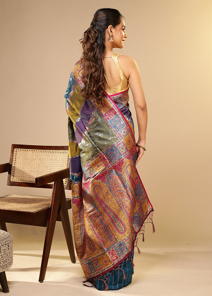 Multicolor Dupion Silk Saree With Blouse Piece