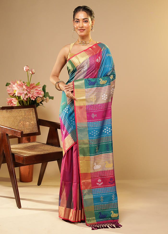 Multicolor Kalakethra Saree With Blouse Piece