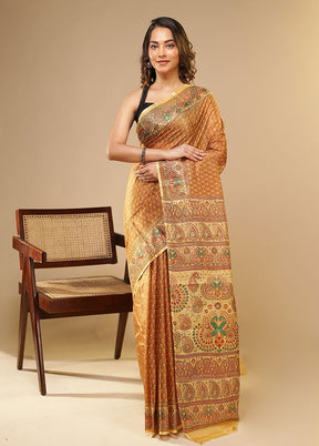 Cream Printed Pure Silk Saree Without Blouse Piece