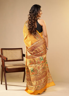 Yellow Printed Pure Silk Saree Without Blouse Piece