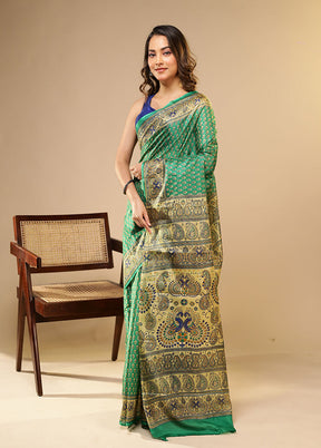 Green Printed Pure Silk Saree Without Blouse Piece