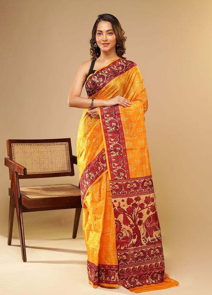 Rose Copper Duo – Green Organza & Yellow Printed Silk Sarees