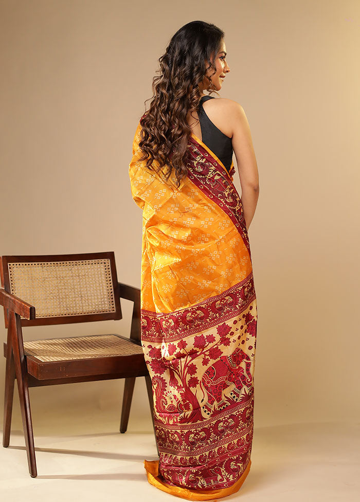 Rose Copper Duo – Green Organza & Yellow Printed Silk Sarees