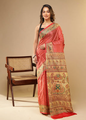 Ashirwad Duo – Red Printed Silk & Cream Tussar Sarees