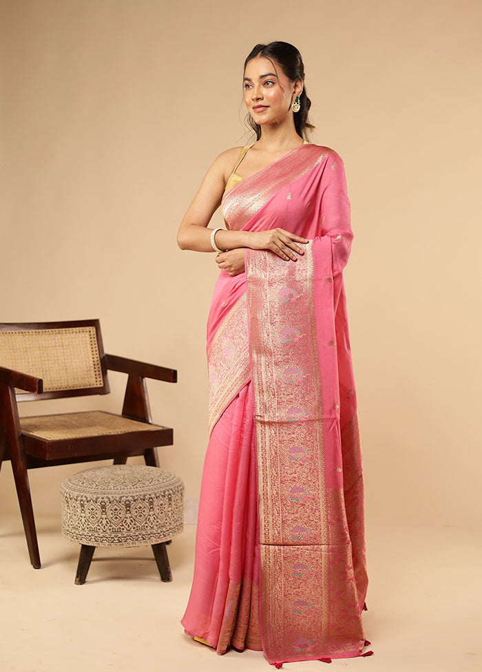 Pink Dupion Silk Saree With Blouse Piece