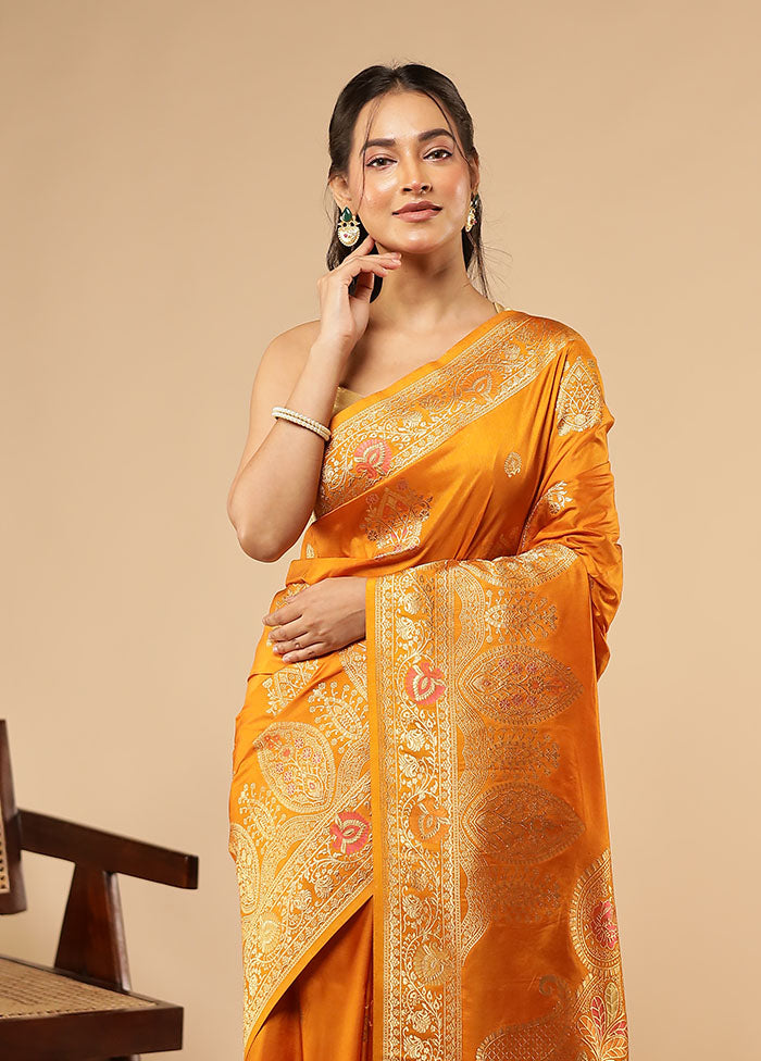 Yellow Dupion Silk Saree With Blouse Piece