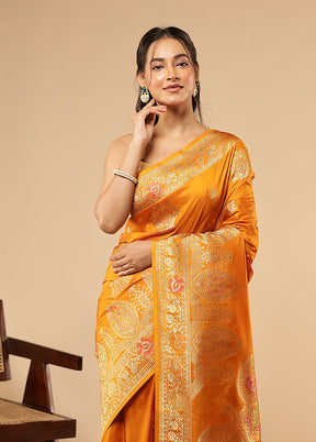 Yellow Dupion Silk Saree With Blouse Piece