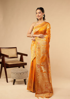 Yellow Dupion Silk Saree With Blouse Piece