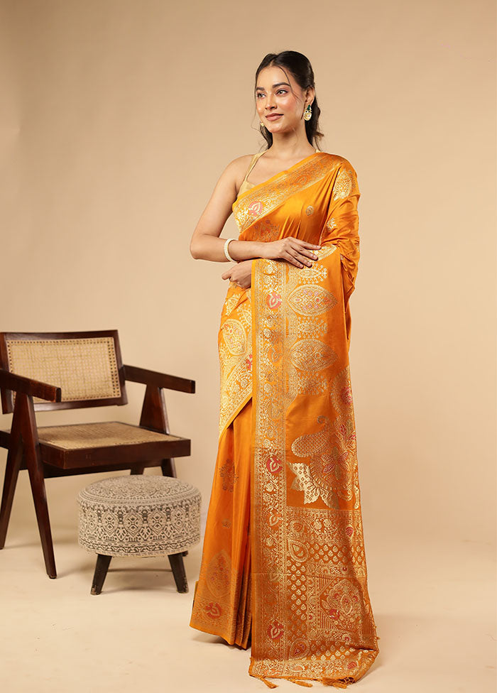 Yellow Dupion Silk Saree With Blouse Piece