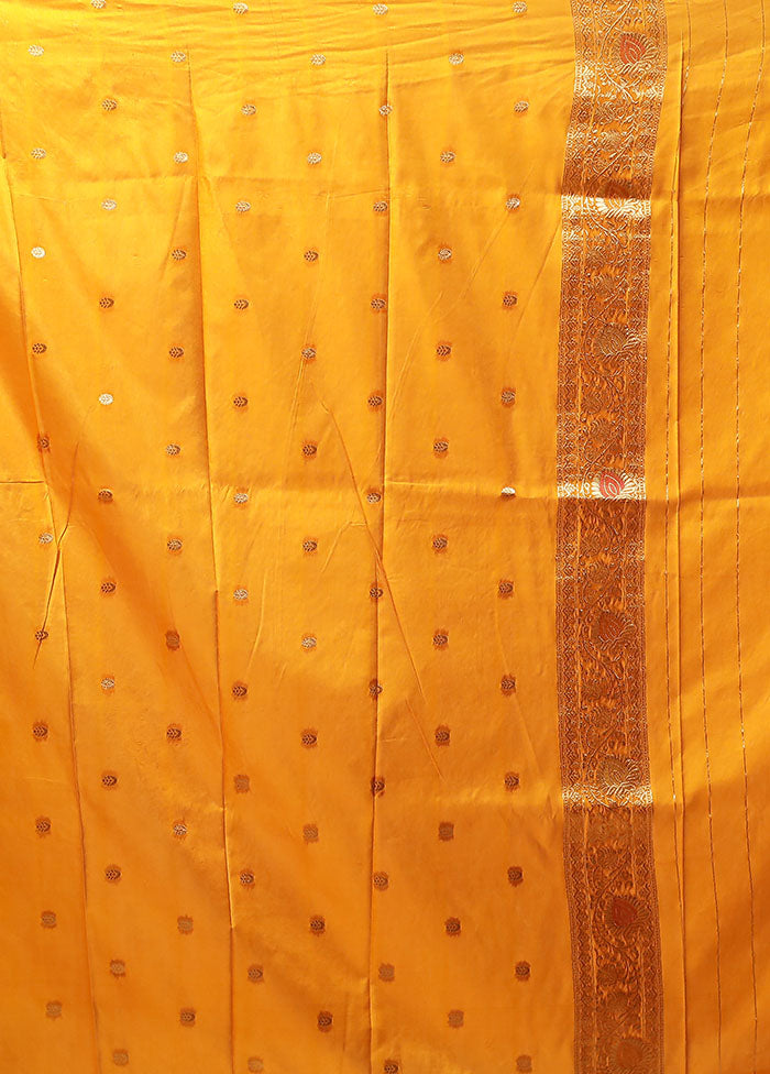 Yellow Dupion Silk Saree With Blouse Piece