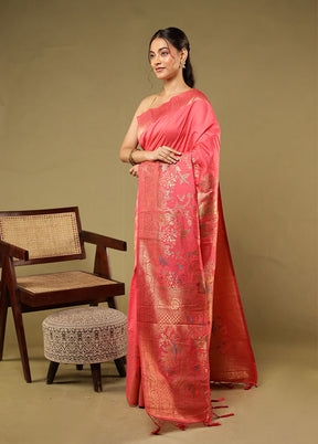 Pink Dupion Silk Saree With Blouse Piece