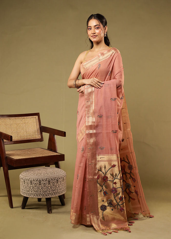 Pink Linen Silk Saree With Blouse Piece
