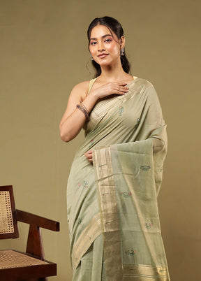 Green Linen Silk Saree With Blouse Piece