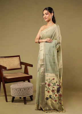 Green Linen Silk Saree With Blouse Piece