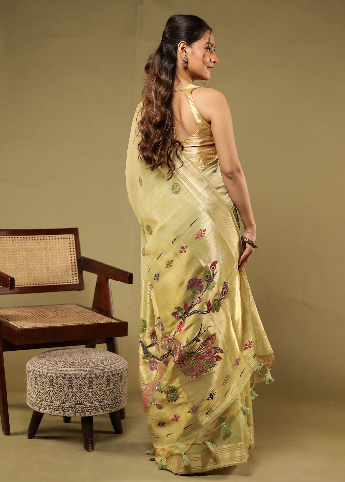 Green Linen Silk Saree With Blouse Piece