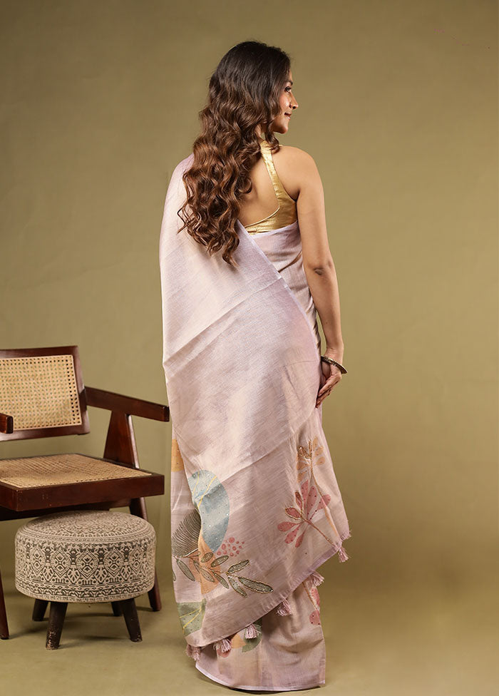 Purple Linen Silk Saree With Blouse Piece