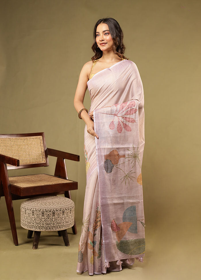 Purple Linen Silk Saree With Blouse Piece