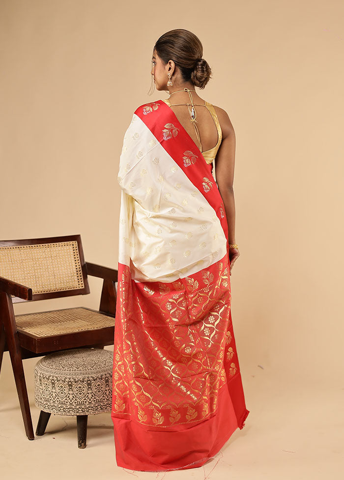 White Dupion Silk Saree With Blouse Piece