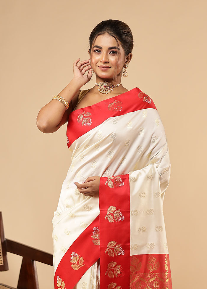 White Dupion Silk Saree With Blouse Piece