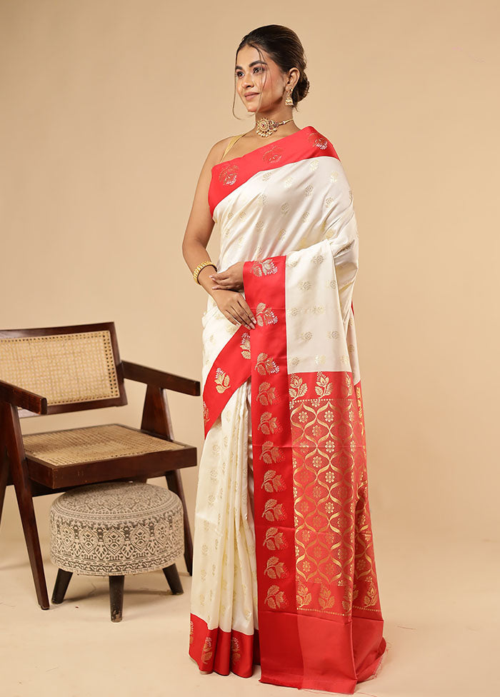 White Dupion Silk Saree With Blouse Piece
