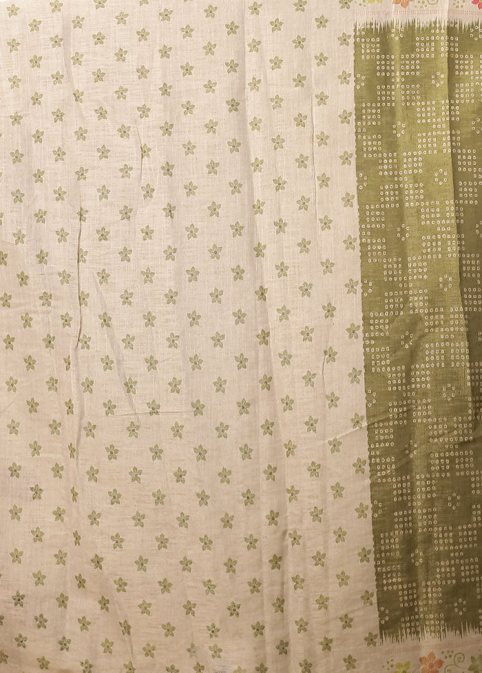 Green Linen Silk Saree With Blouse Piece