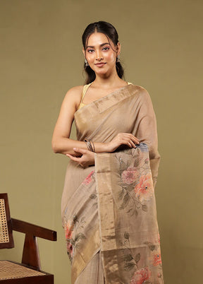Cream Linen Silk Saree With Blouse Piece