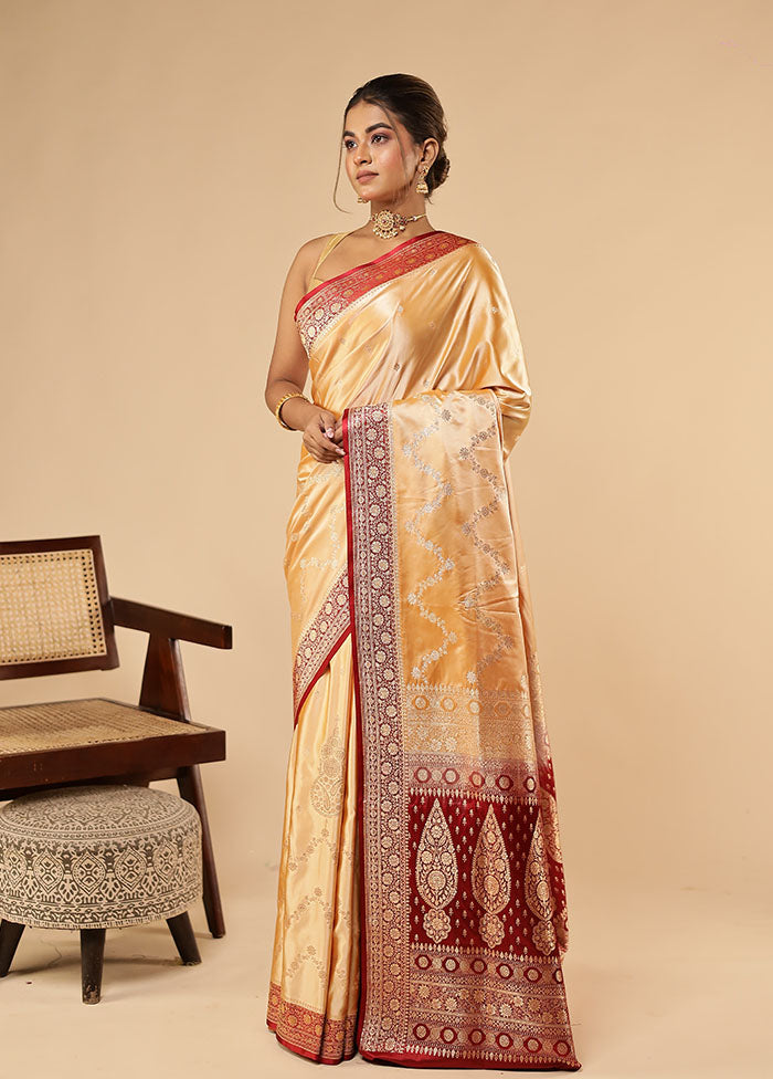 Cream Banarasi Silk Saree With Blouse Piece