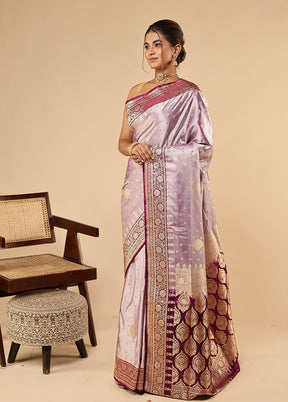 Purple Banarasi Silk Saree With Blouse Piece