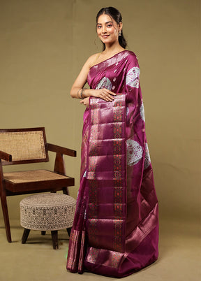 Purple Handloom Dupion Pure Silk Saree With Blouse Piece
