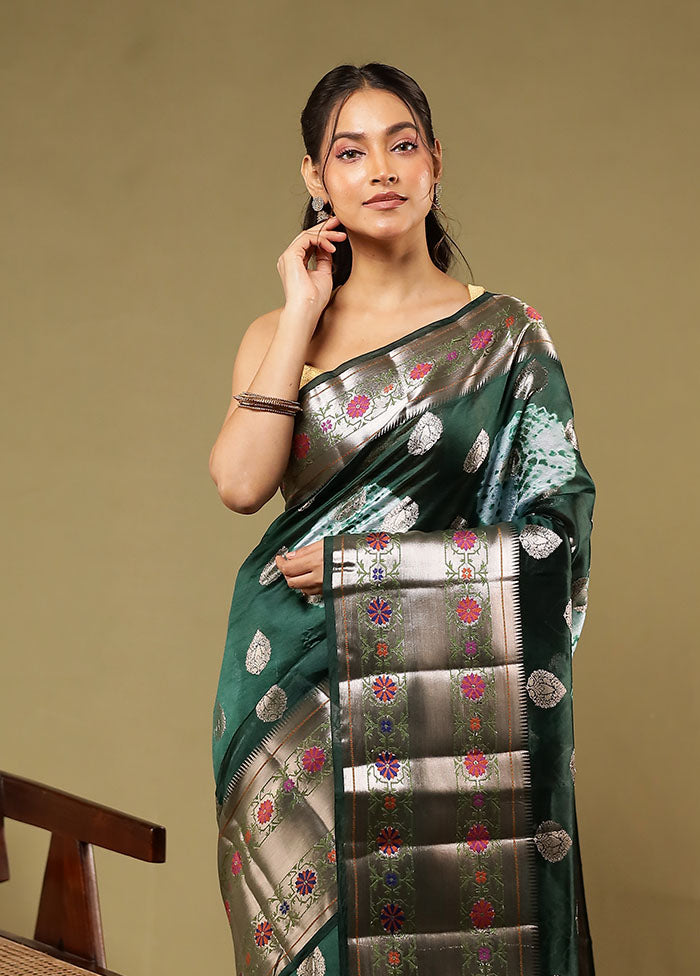 Green Handloom Dupion Pure Silk Saree With Blouse Piece