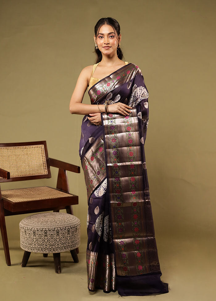 Blue Handloom Dupion Pure Silk Saree With Blouse Piece