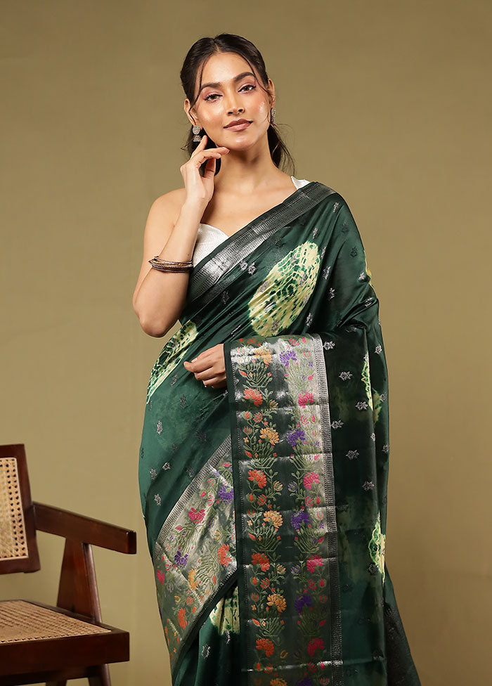 Green Handloom Dupion Pure Silk Saree With Blouse Piece