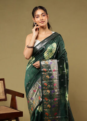Green Handloom Dupion Pure Silk Saree With Blouse Piece