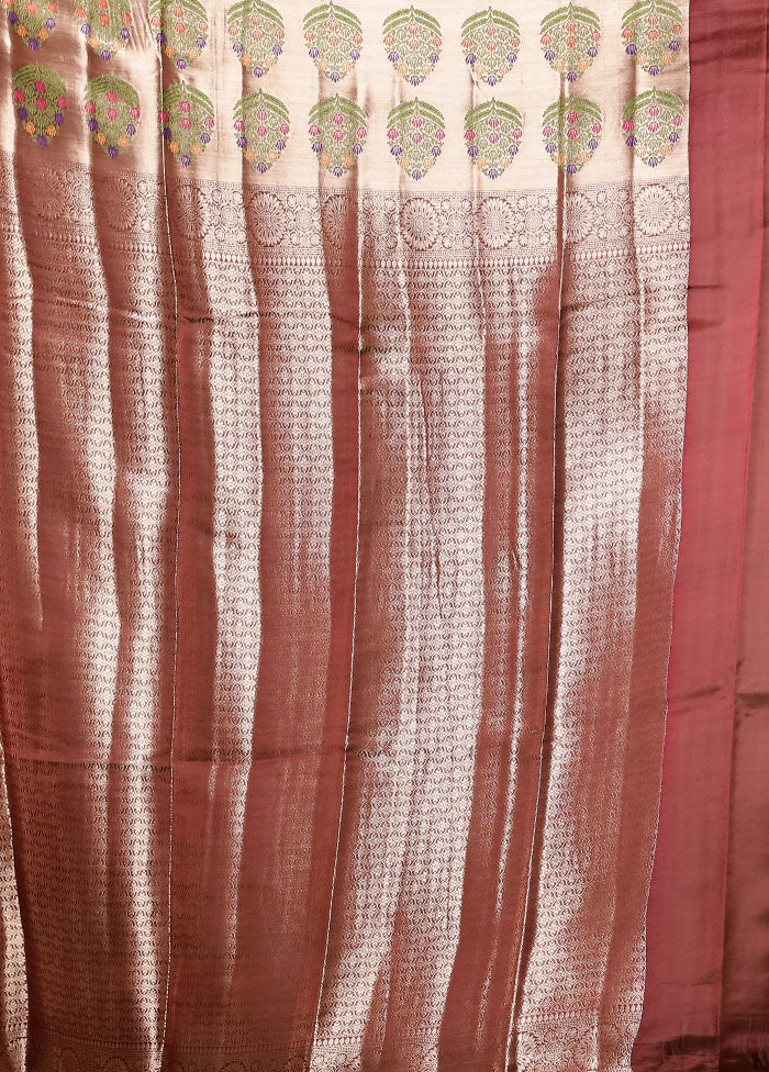 Maroon Handloom Dupion Pure Silk Saree With Blouse Piece