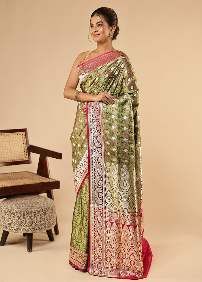Green Tanchoi Silk Saree With Blouse Piece