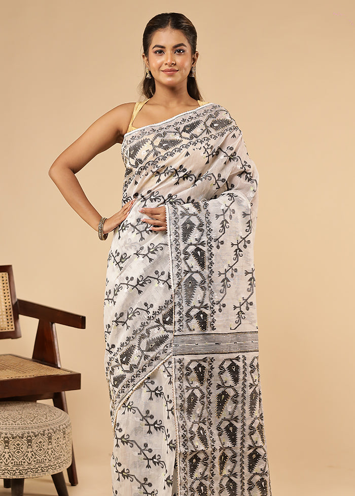 White Khadi Cotton Saree With Blouse Piece