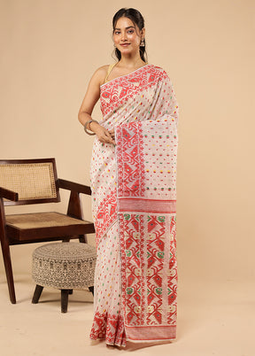 White Khadi Cotton Saree With Blouse Piece