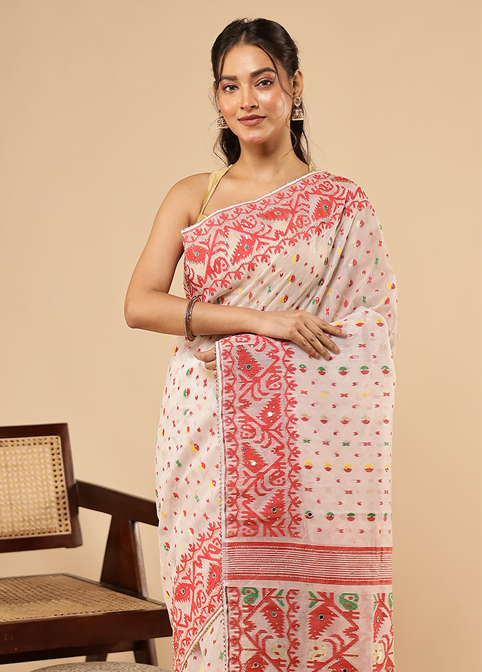 White Khadi Cotton Saree With Blouse Piece