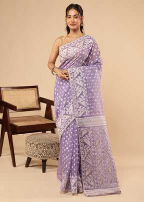 Purple Khadi Cotton Saree With Blouse Piece