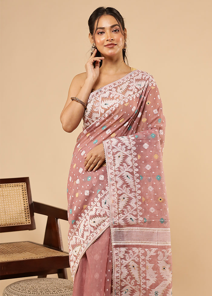 Purple Khadi Cotton Saree With Blouse Piece