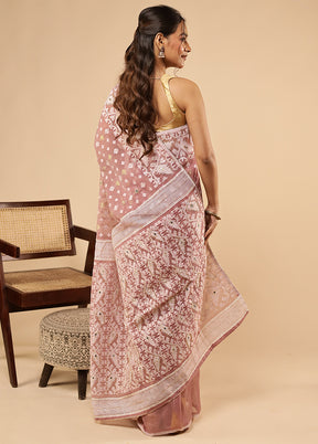 Purple Khadi Cotton Saree With Blouse Piece
