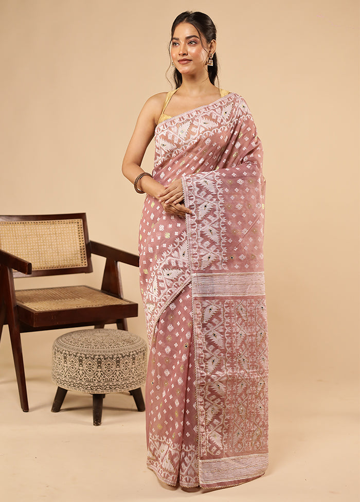 Purple Khadi Cotton Saree With Blouse Piece